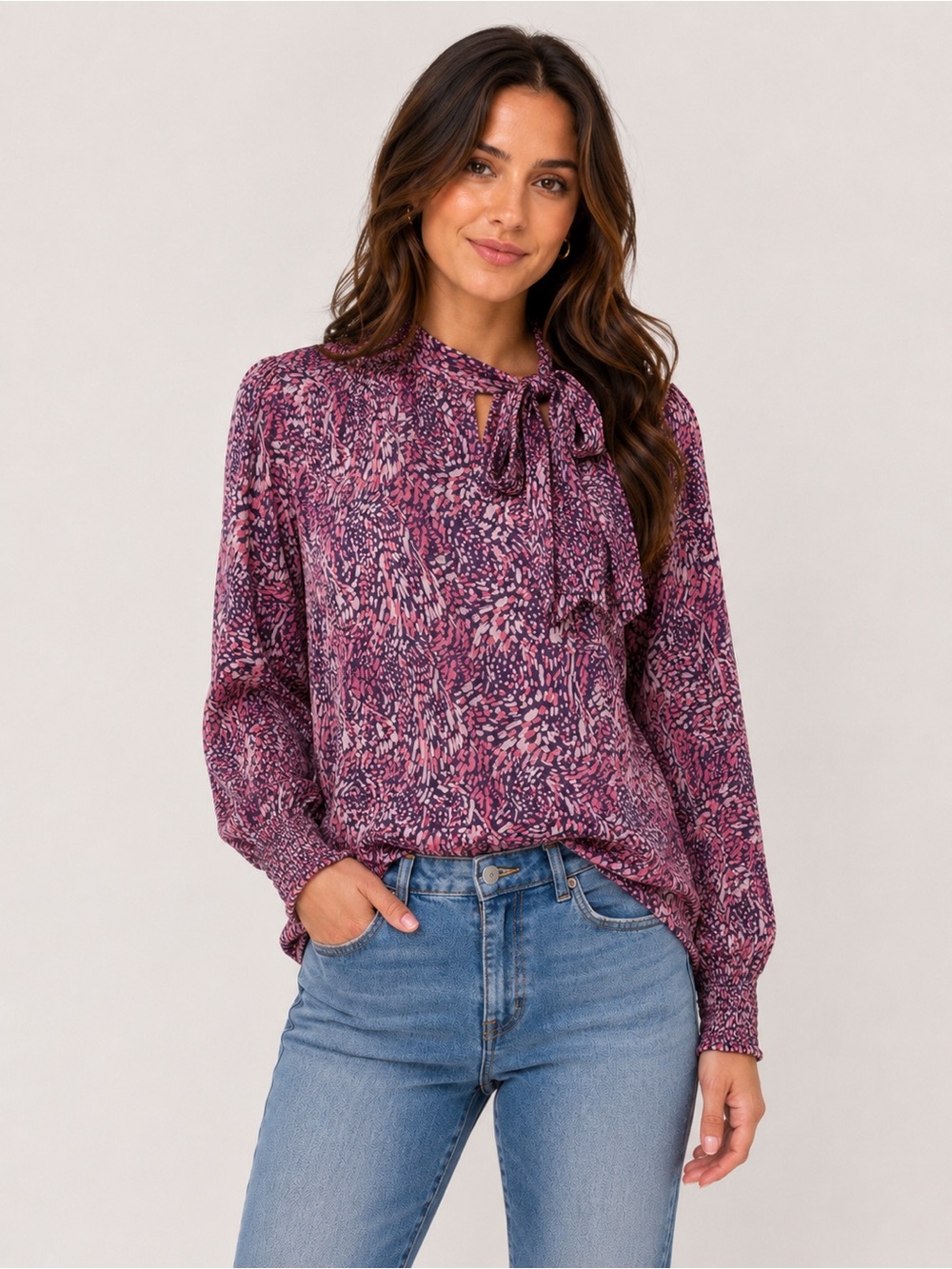 Cable & Gauge Romantic Tie Neck Blouse | Quiet Luxury Office Chic XL